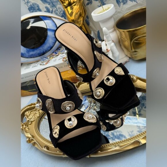 🆕 GIANNI BINI 🧿 NWOB Penei Velvet Pearl Surrealist Ornament Slide Sandal Sz 7 - Picture 7 of 16
